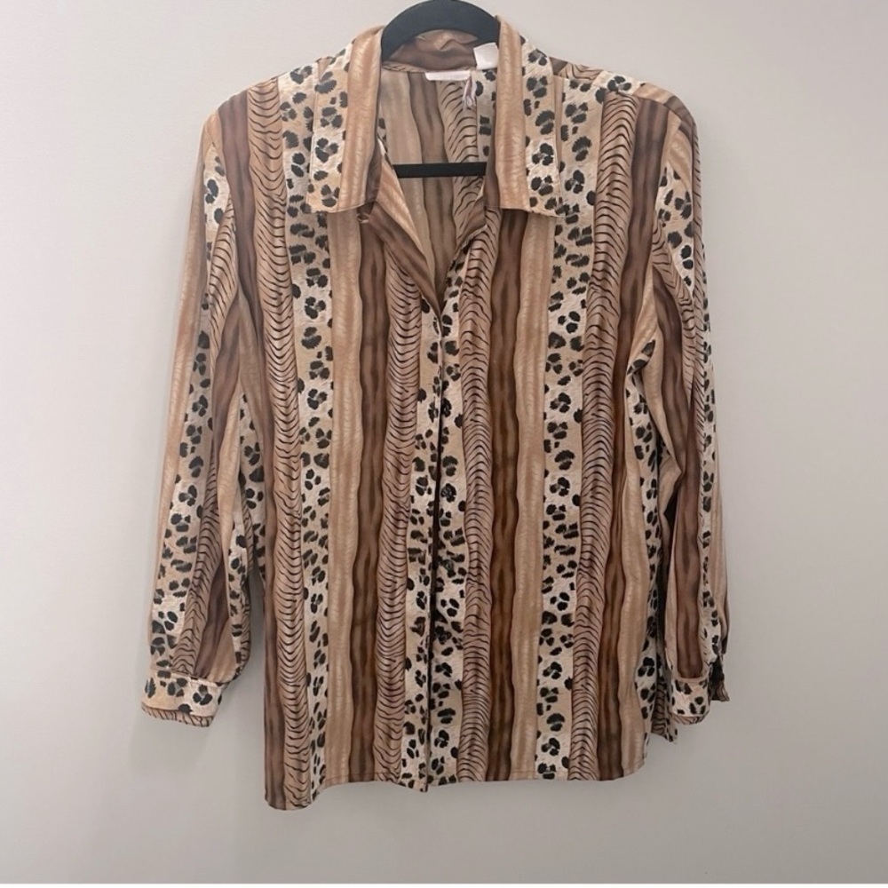 Vintage animal leopard print blouse very soft size 12 neutrals​​​​​​